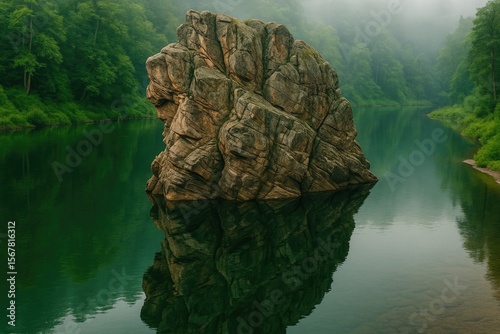 A fascinating rock structure mirrored in a river's surface