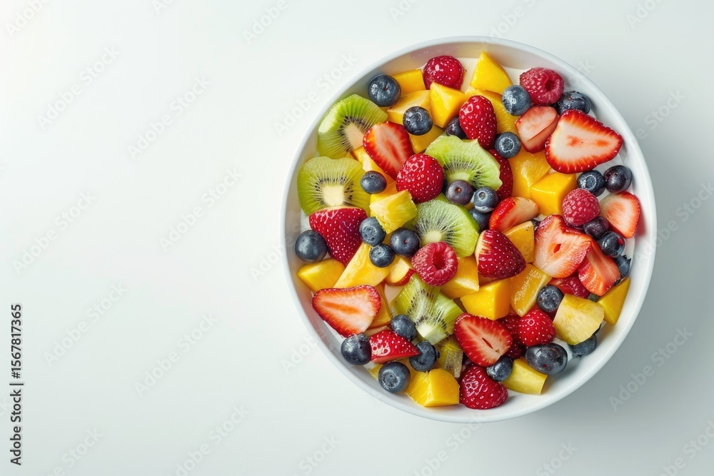 Healthy Fresh Fruit Salad Bowl on White Background for High Vitamin Diet Healthy Fresh Fruit Salad Bowl on White Background for High Vitamin Diet