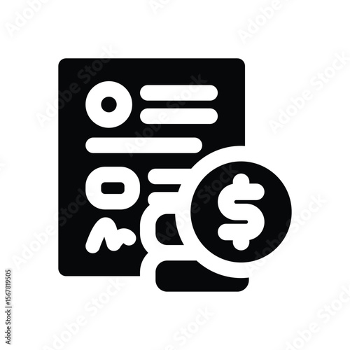 bill glyph icon. Strong and solid vector icon for websites, mobile interfaces, presentations, and visual branding. High quality and easy to edit.