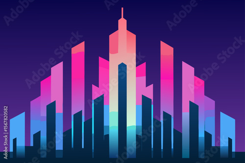 abstract city skyline with reflection