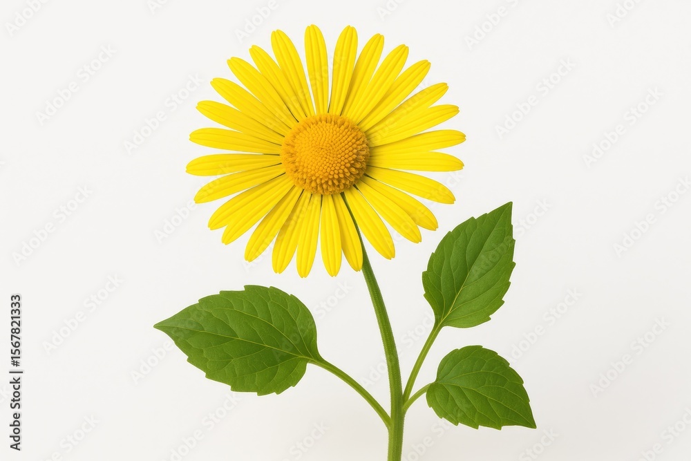 Obraz premium Vibrant yellow flower from the Doronicum genus against a plain white backdrop