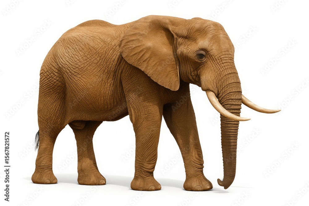 Fototapeta premium African elephant depicted on a plain white backdrop