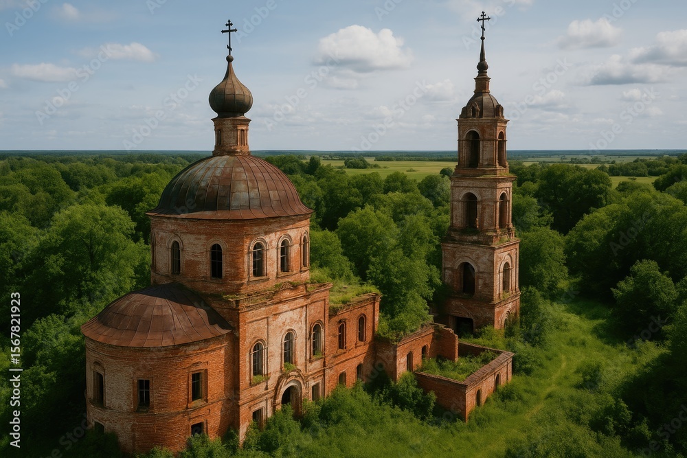 Obraz premium Derelict Eastern Orthodox Church of the Transfiguration of the Savior in the Ryazan area