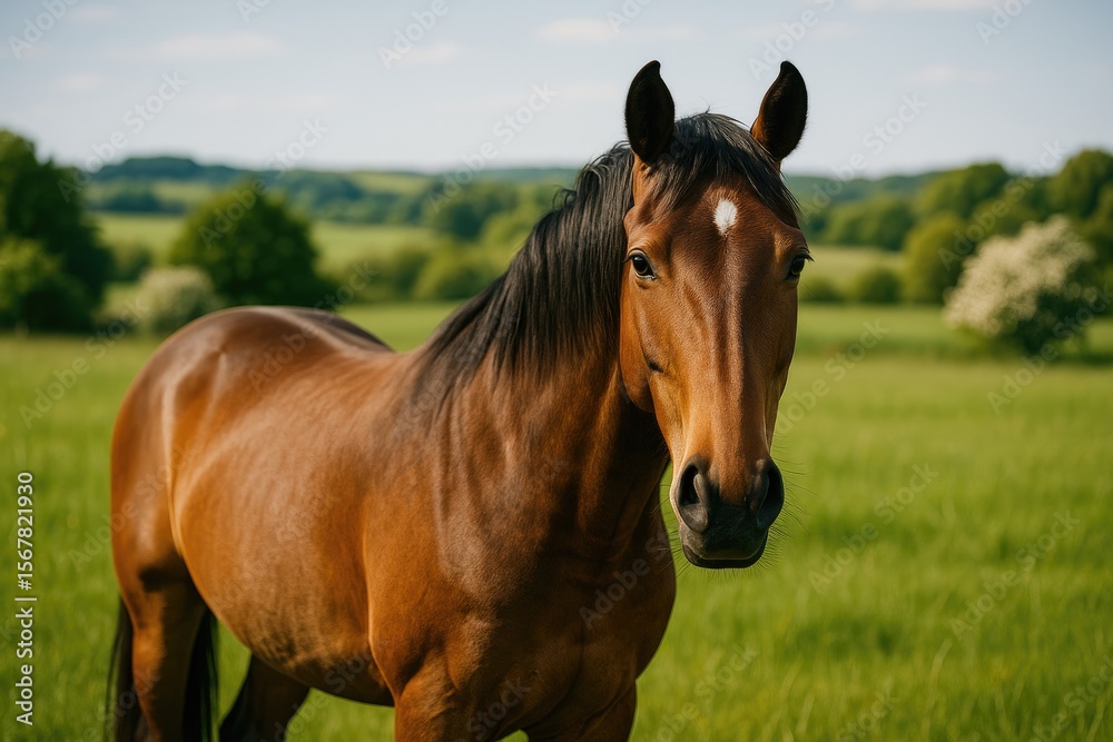 Obraz premium Elegant chestnut horse gazing directly at the lens