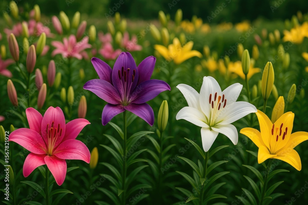 Fototapeta premium A scenic view featuring lilies alongside a bold, assertive voice carrying a distinct aroma