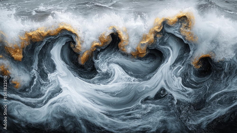 Fototapeta premium Oceanic Dance: A dynamic capture of ocean waves, their crests and swells forming an exquisite dance of water, the swirling patterns and fluid motion evoke the raw, untamed power of nature.