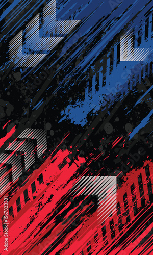 Abstract blue and red grunge brush stroke stripes racing background