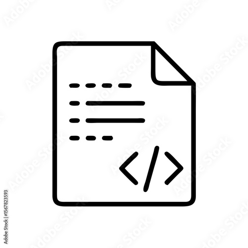 Code File Icon Simple Line Drawing of a Document with Code