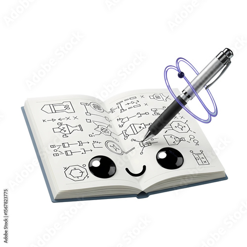 Science Notebook Character with Atom Pen