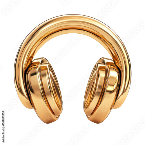 Golden Headphones Glossy Audio Tech Musical Equipment Listening Device on transparent background