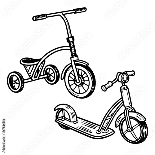 Retro Transport Toy Vector  Scooter & Trike
