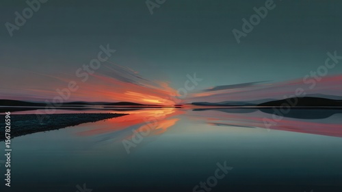 Serene Sunset Over Calm Water with Vibrant Color Reflections