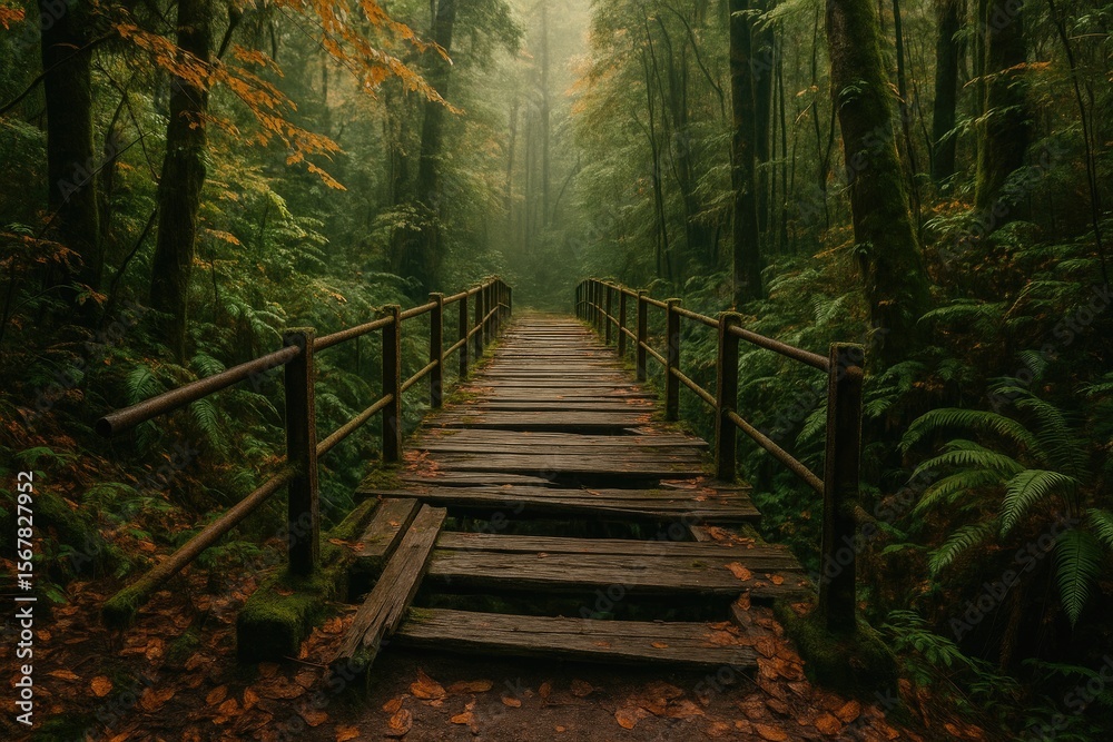 Obraz premium A forgotten bridge nestled within a wooded area