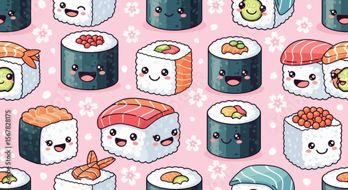 Cute Kawaii Sushi Food Pattern