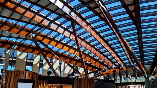 A roof structure inside the pavilion at Arboretum, Canberra, Australia.