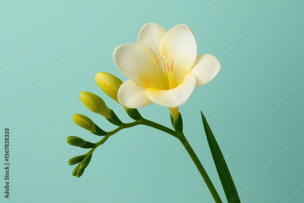 Naklejka premium Vibrant freesia blossom against a colorful backdrop
