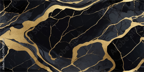 Abstract black and gold marble texture with elegant veins isolated on white background