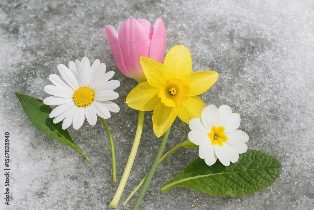 Obraz premium Stunning blooms rest on thawing ice surfaces