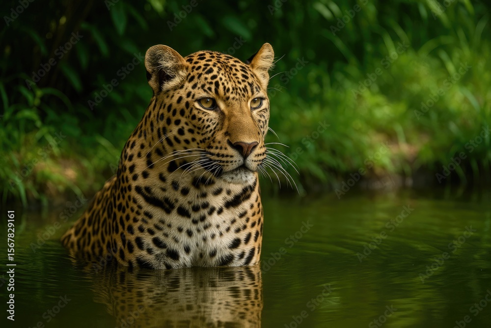 Naklejka premium Stunning leopard resting peacefully in the cool shade