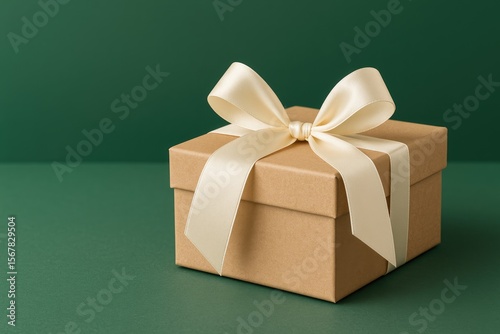 A sophisticated gift box artfully displayed on a table with a lush green backdrop, perfect for festive occasions.