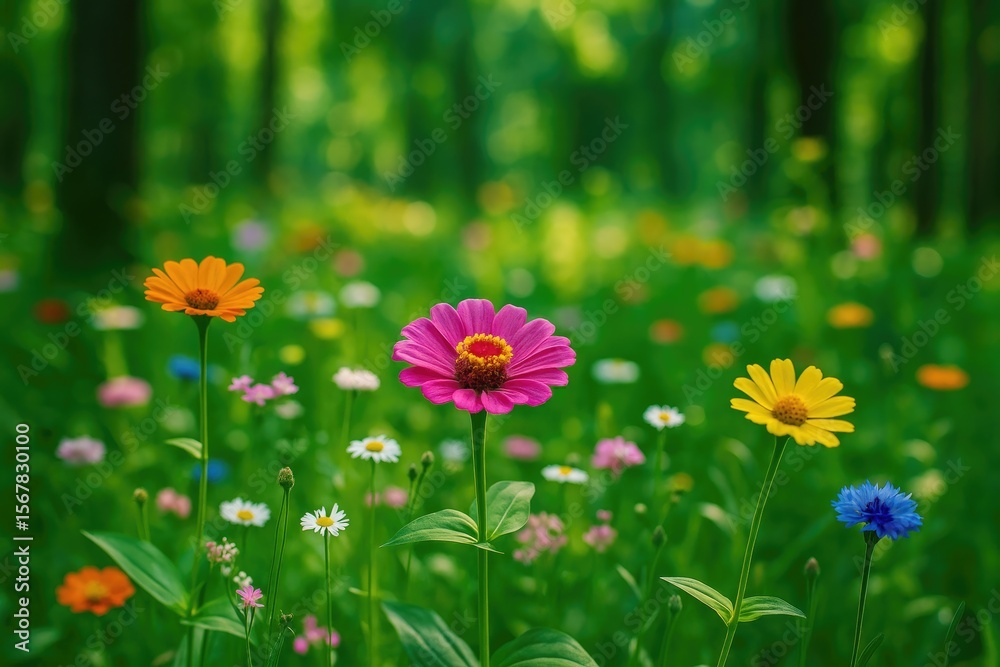 Obraz premium Vibrant floral display amidst lush woodland scenery