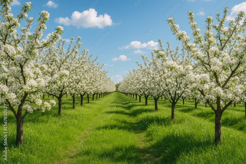 Vibrant apple trees bursting with blossoms in lush orchards Vibrant apple trees bursting with blossoms in lush orchards