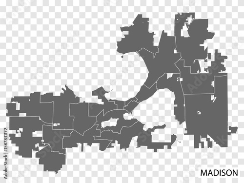 High Quality map of Madison is a city  United States, with borders of the regions. Map Madison of  Wisconsin your web site design, app, UI. EPS10.