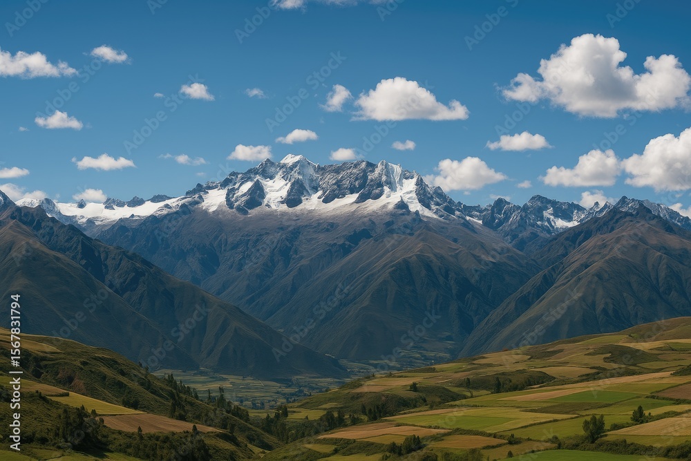 Fototapeta premium Scenic Perspective of the Andes Range from a Salt Mine Village in South America