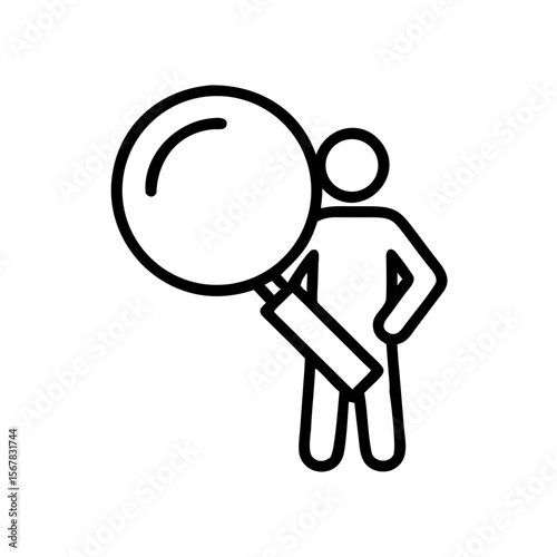 Person holding a magnifying glass in a minimal line art style  