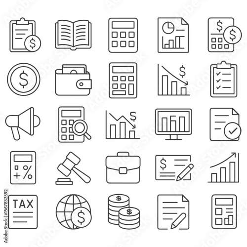 Line Icons for Accounting – Finance & Bookkeeping Vector Set