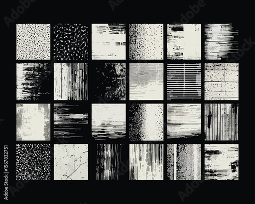 “White Textured Distressed Rectangle Collection – Linocut Vector Relief Printing, Rough Shapes, Paint Roller Stains, Text Box Templates, Artistic Vintage Retro Backgrounds and Craft Design Elements”

