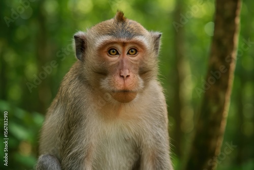 Cynomolgus monkey, also called the long-tailed macaque, is a primate species native to Southeast Asia, known for its crab-eating habits.