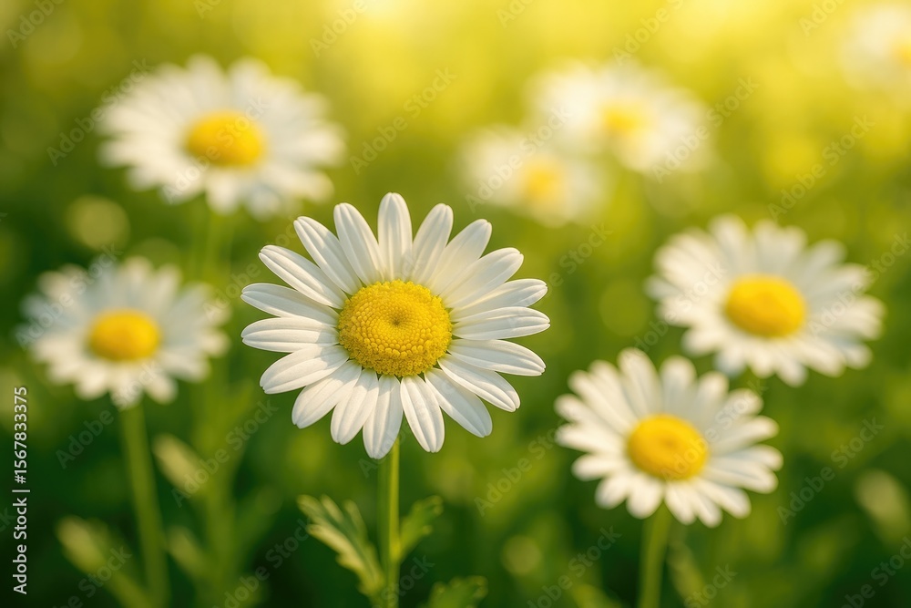 Obraz premium Close-up of sunlit white daisies