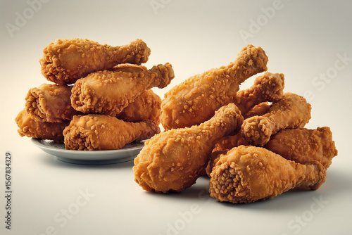 Crispy fried chicken drumsticks isolated on white background