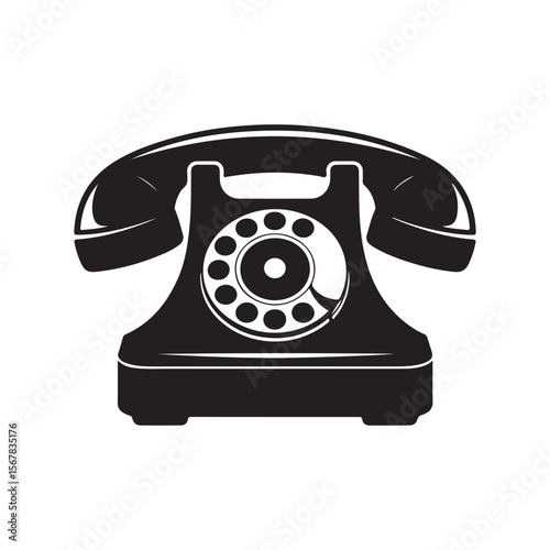 Classic black rotary dial telephone icon with handset resting on base