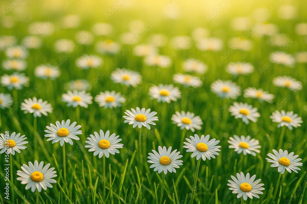 Fototapeta premium Detailed shot of a field filled with daisies under bright sunlight