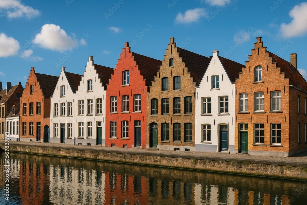 Naklejka premium Close-up of traditional homes and waterways in a historic European town