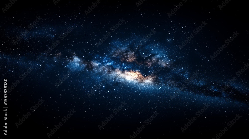 Obraz premium Cosmic River: A breathtaking view of the Milky Way galaxy, a celestial river of stars and cosmic dust swirling across a dark expanse of space.