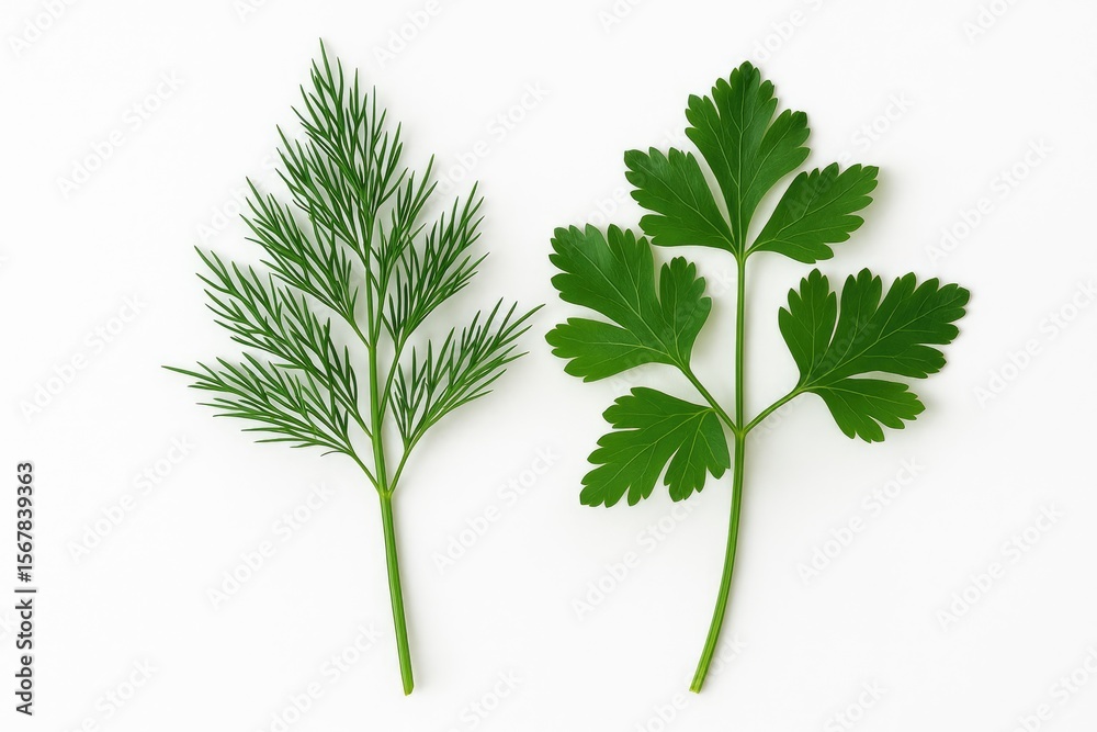 Fresh dill and parsley on a white backdrop Fresh dill and parsley on a white backdrop
