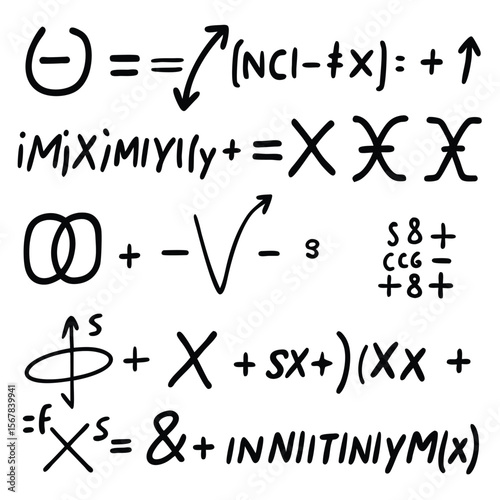 Black Handwritten Mathematical Symbols Equations Formulas Algebra Calculus Signs Arrows White