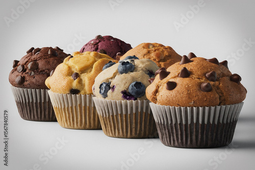 Assorted delicious muffins isolated on white background