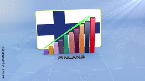 Finland Economic Growth 3D Bar Chart with Flag and Rising Green Arrow Developing Country Concept