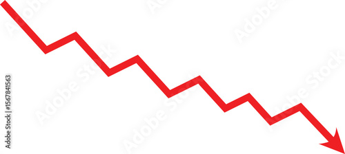 Downfall trend red arrow graph, Red arrow chart graph in a downward direction, the concept of stock market fall, financial loss.
