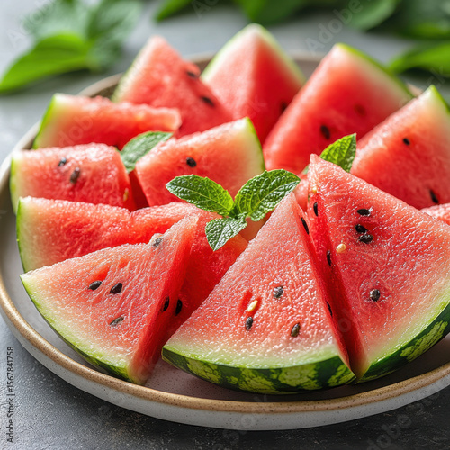 Sliced of watermelon isolated on white background --style raw