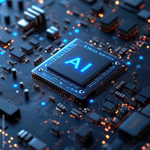 Technology Blue CPU computer microchips with 