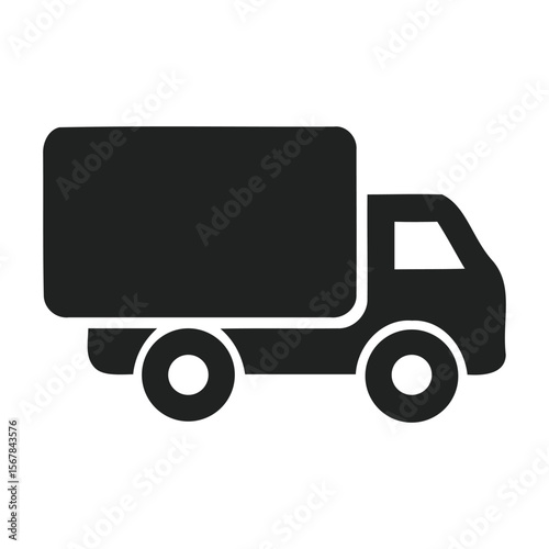 Black and white truck icon representing shipping and delivery