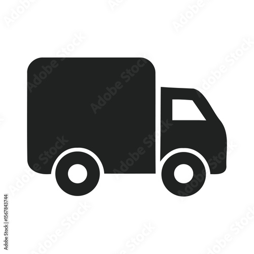 Simple black and white delivery truck icon isolated on white