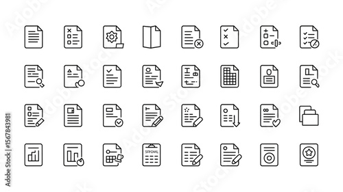 Set of 30 Minimalist Document Line Icons