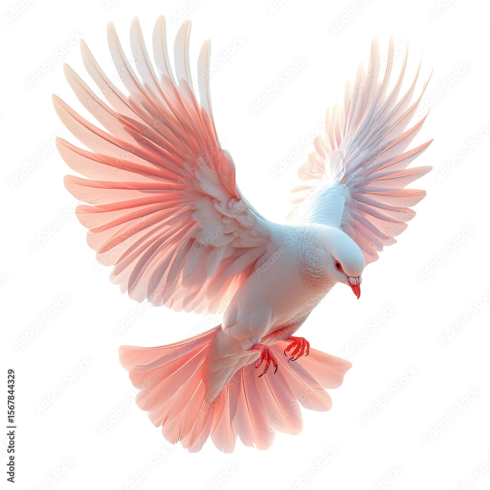 Fototapeta premium Dove of Peace Rose Light Graceful Flight Bird Purity Symbol Hope on transparent background