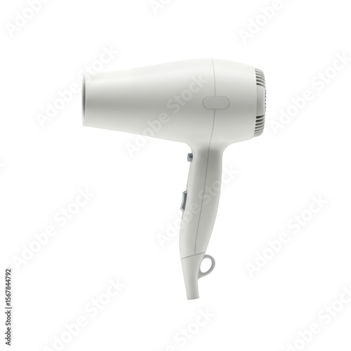 A sleek white hair dryer with controls isolated on transparent background
